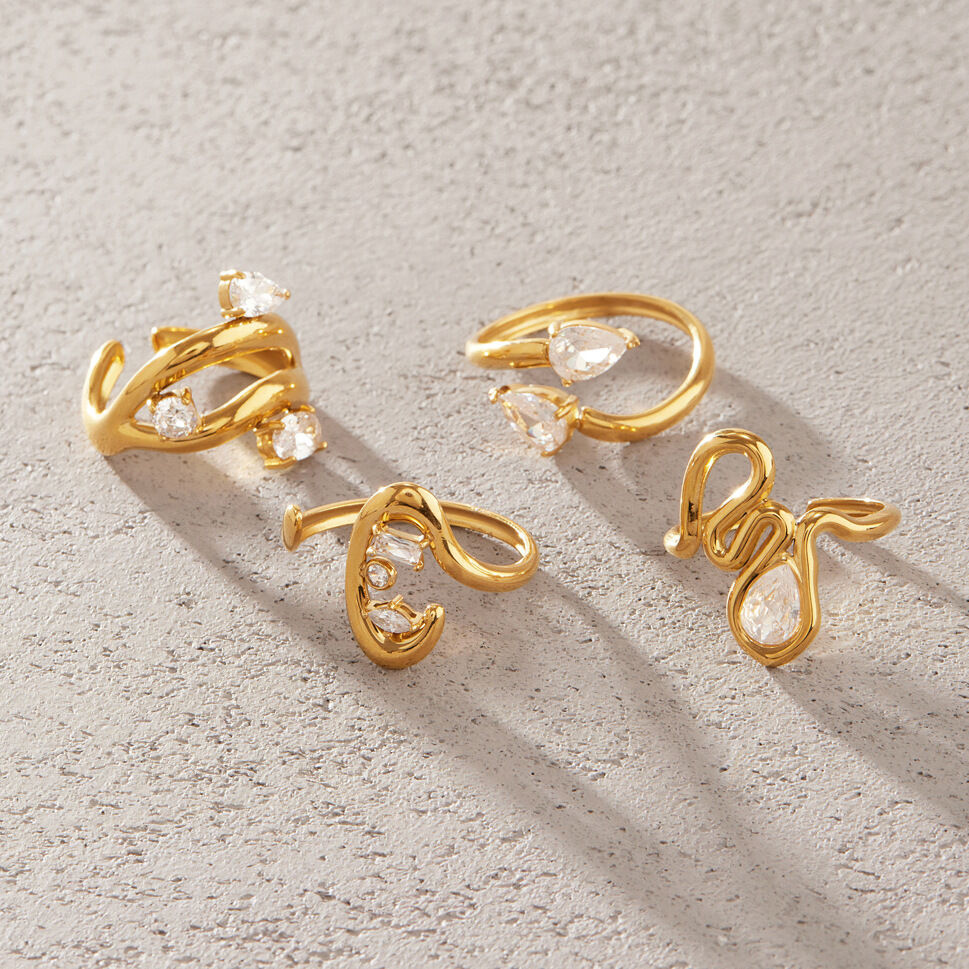 Bagues Pour Femmes En Acier Inoxydable, Couleur Or, Avec Zircon Et Lignes Simples Et Irrégulières. h5Image3