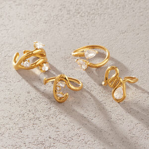Bagues Pour Femmes En Acier Inoxydable, Couleur Or, Avec Zircon Et Lignes Simples Et Irrégulières. h5 Image3