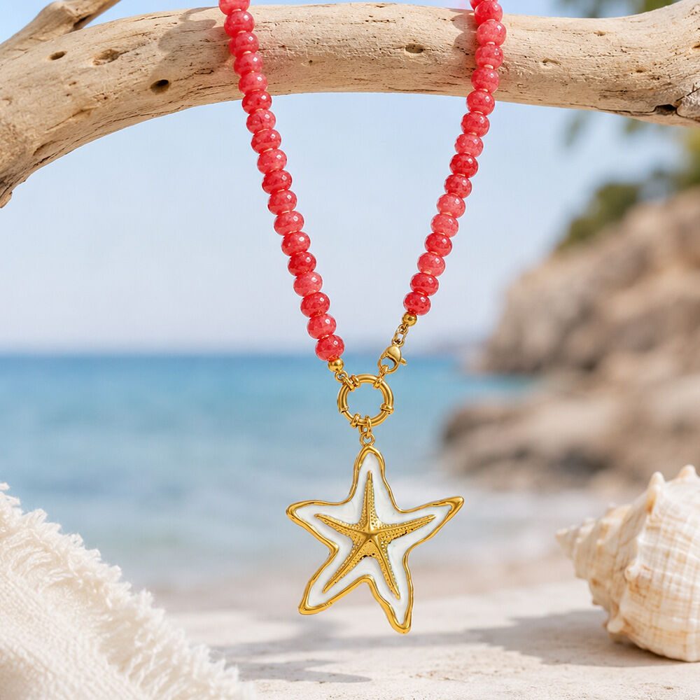 Romantic Series Vacation Beads Fish Starfish Glass   Gold Color  Women's Beaded Necklaces h5 Picture4