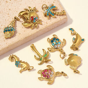 Vacation Oceanic Style Stainless Steel Waterproof Gold Color Rhinestone Women's Pendants h5 Picture3