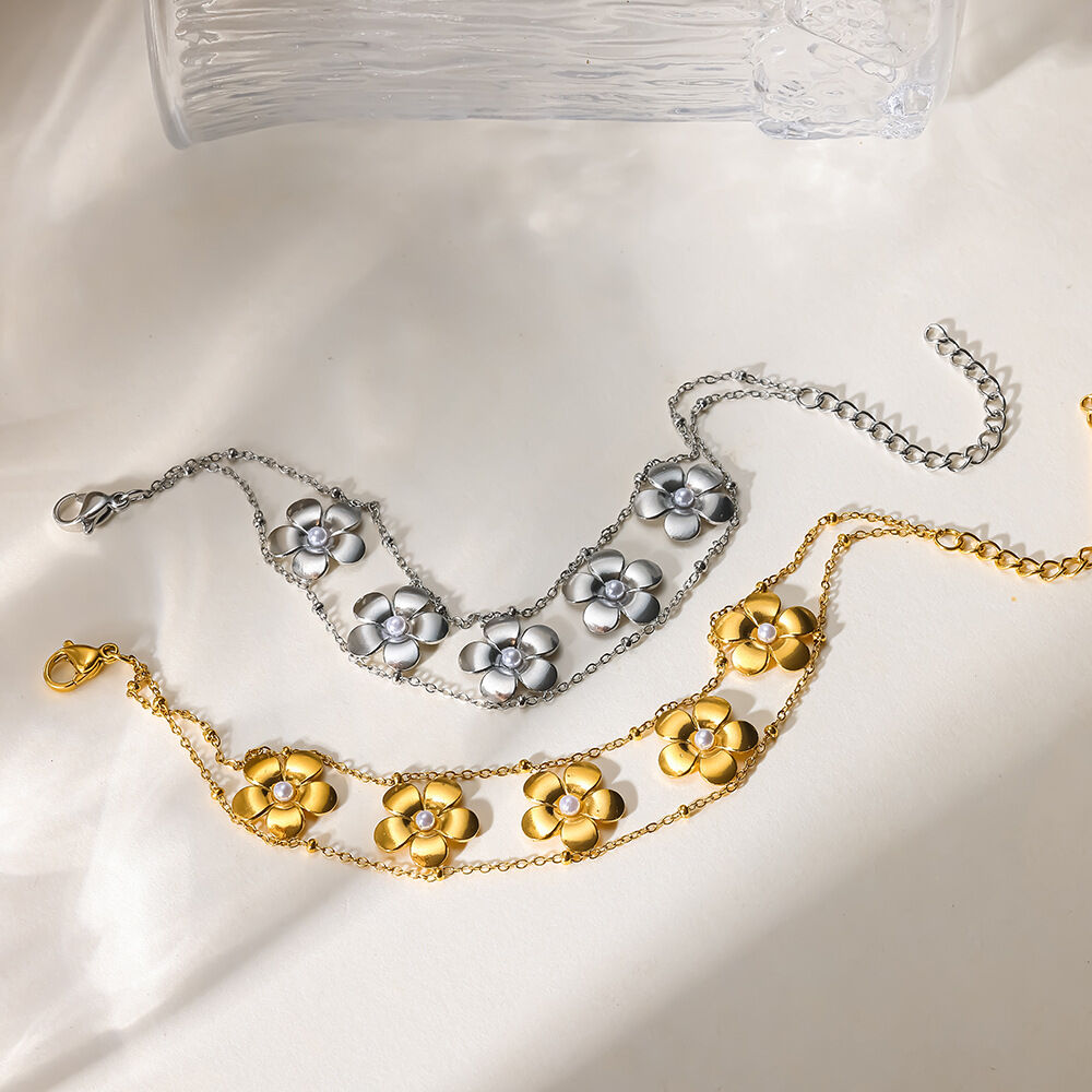 Flower Stainless Steel Waterproof Gold Color Women's Chain Bracelets
