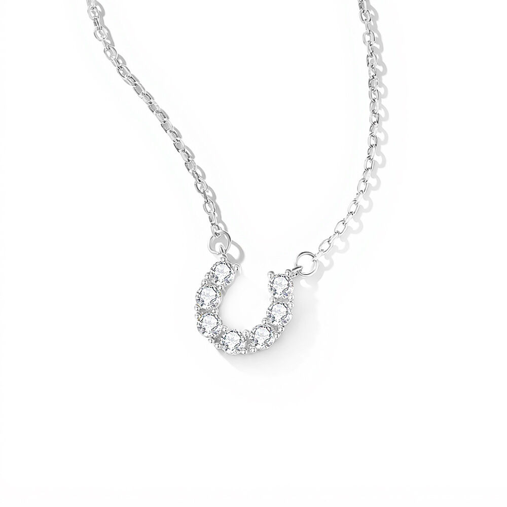Simple Series Elegant Horseshoe-Shaped 925 Sterling Silver Color Rhodium Plating Women's Moissanite Necklaces