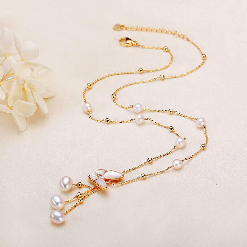 Simple Series Elegant Beads Butterfly Freshwater Pearls Platinum Plating Women's Pearl Necklace Picture2