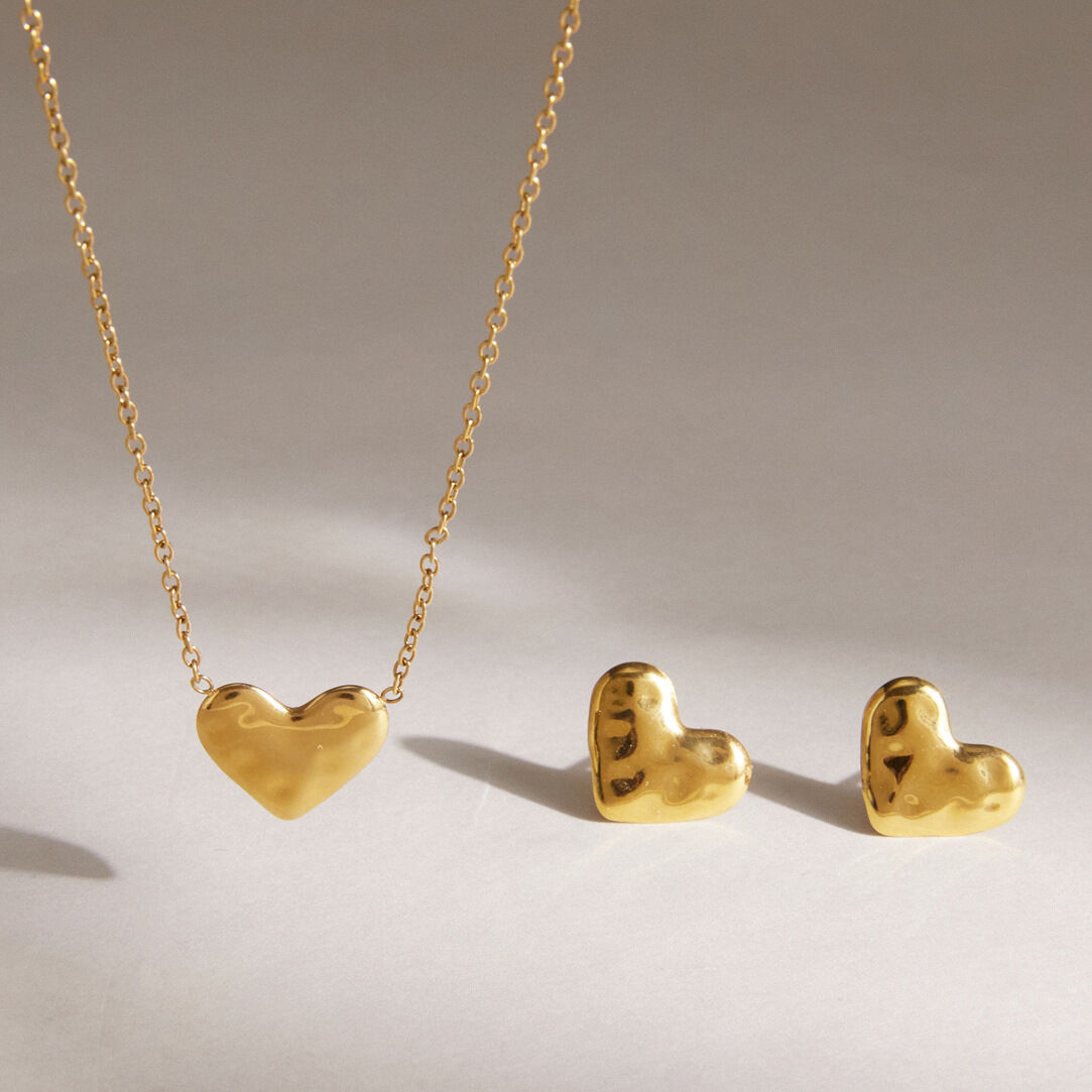 Simple Series Elegant Heart Hammer Pattern Stainless Steel Waterproof   Gold Color  Women's Pendant Necklaces h5 Picture4