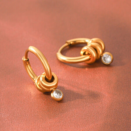 Simple Series Daily Circle Stainless Steel Waterproof Gold Color Zircon Women's Hoop Earrings