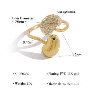 Irregular Shape Stainless Steel Waterproof Gold Color Rhinestone Statement Rings h5
