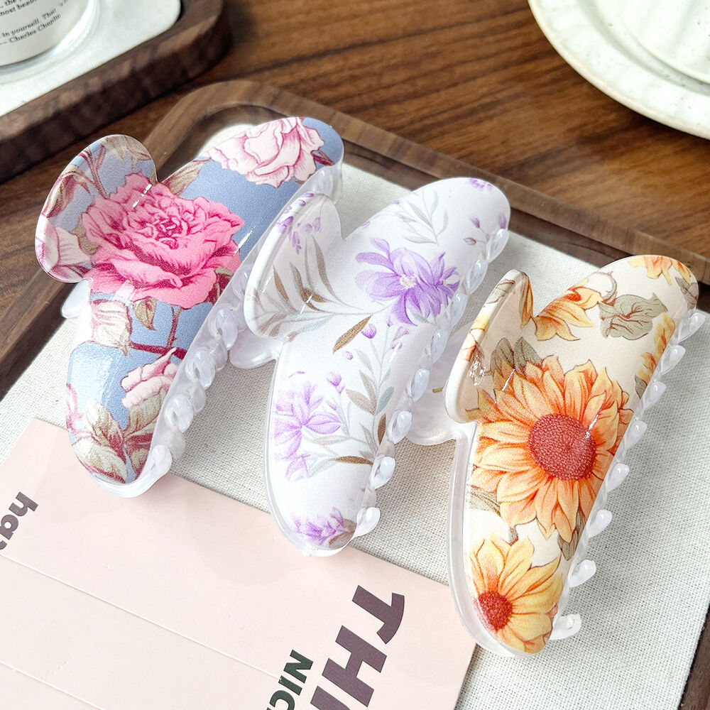 Pinzas Para El Cabello De Pvc Con Diseño De Flores Elegantes Y Colores Variados, Rosas Y Hojas, De La Serie Romántica. Imagen4