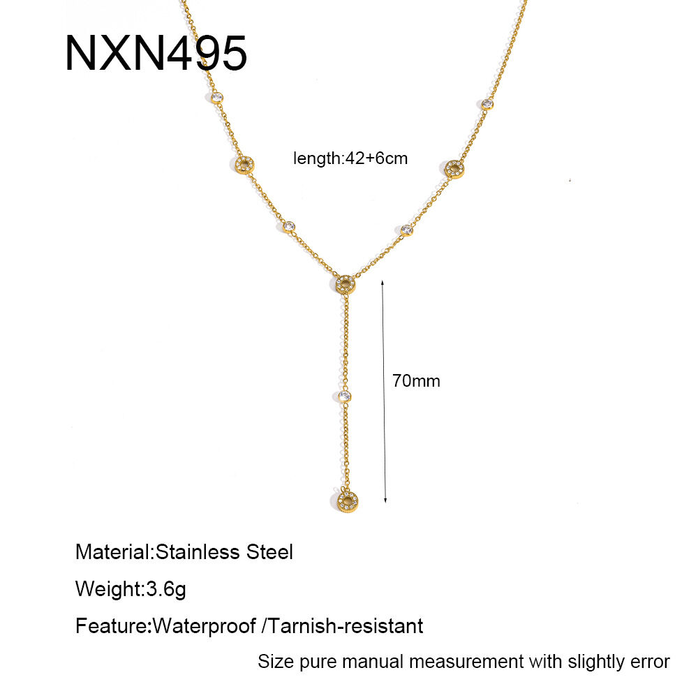 Romantic Series Circle Stainless Steel Waterproof Gold Color Women's Pendant Necklaces