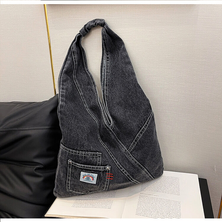 Bolsos De Hombro Trapezoidales De Lona Con Patchwork De Color Liso Y Estilo Casual Para Mujer. h5Imagen3