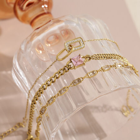 Stainless Steel Waterproof Gold Color Rhinestone Women's Charm Bracelets 2