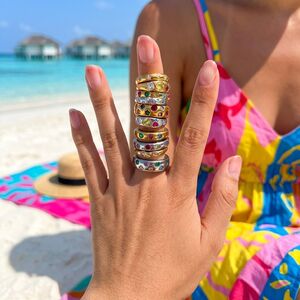 Luxe Serie Retro Ringen Van Roestvrij Staal Met Onregelmatige Vorm, Waterdicht, Goudkleurig En Bezet Met Zirkonia, Voor Dames. h5 Afbeelding3