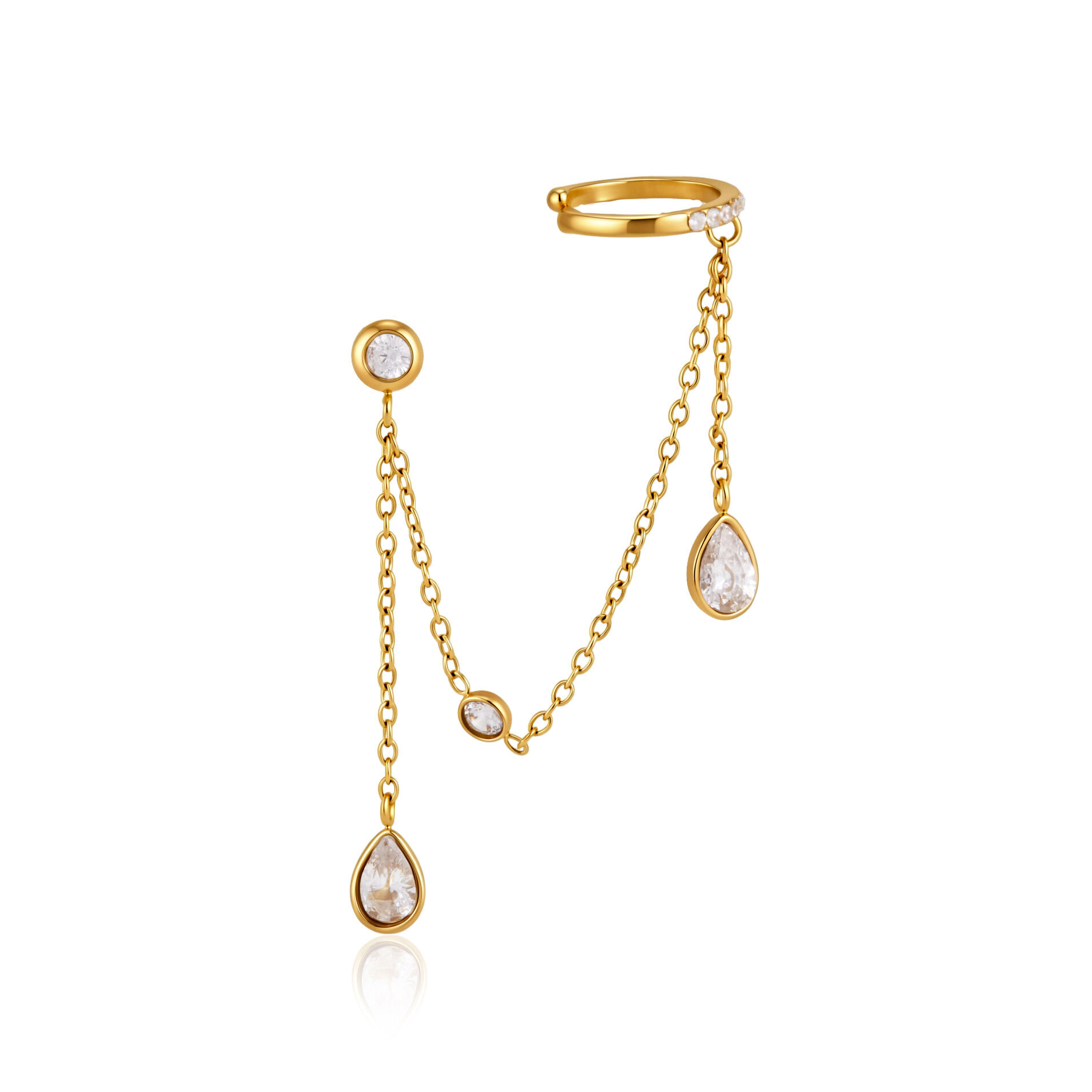 Boucles D'Oreilles Pendantes Pour Femme, Collection Romantique, Avec Chaîne À Pompon, Forme Elliptique, En Acier Inoxydable Étanche. Image5