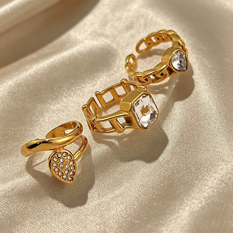 Tropfenförmiger, Wasserdichter Damenring Aus Edelstahl In Goldfarbe Mit Zirkonia h5 Bild3