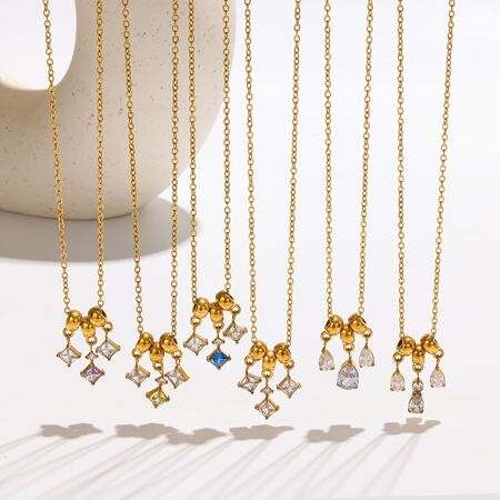 Collares Con Colgante De Borla De Acero Inoxidable, Impermeables, De Color Dorado Y Con Diamantes De Imitación Para Mujer.