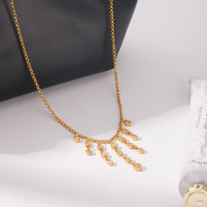 Tassel Stainless Steel Waterproof Gold Color Zircon Women's Pendant Necklaces h5 Picture3