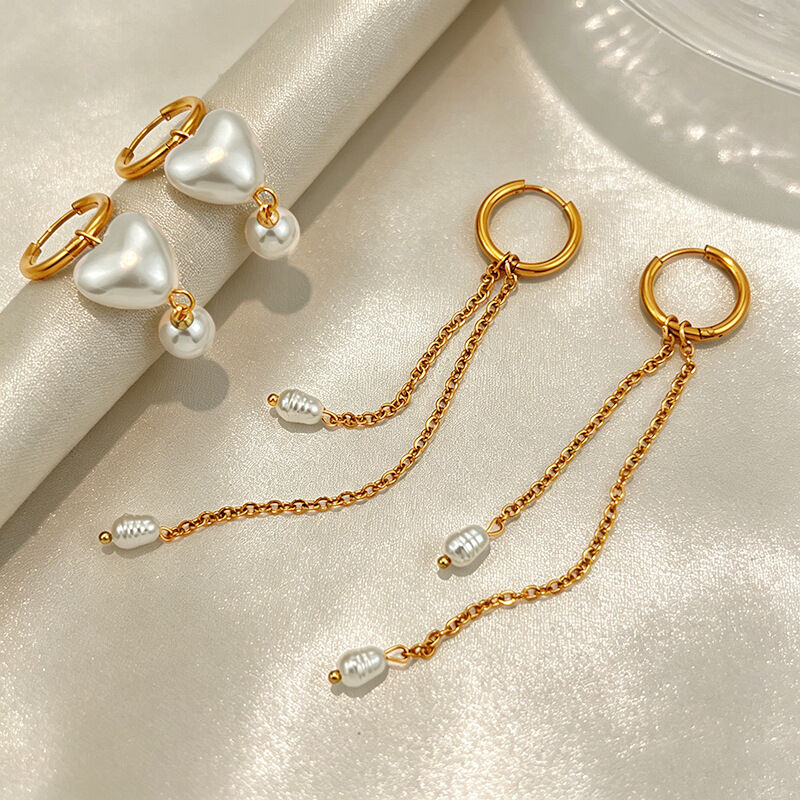Romantic Series Elegant Heart Tassel Stainless Steel Waterproof  Gold Color  Women's Beads Earrings Picture2