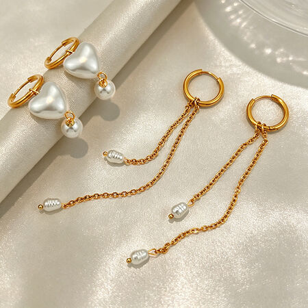 Romantic Series Elegant Heart Tassel Stainless Steel Waterproof Gold Color Women's Beads Earrings 2