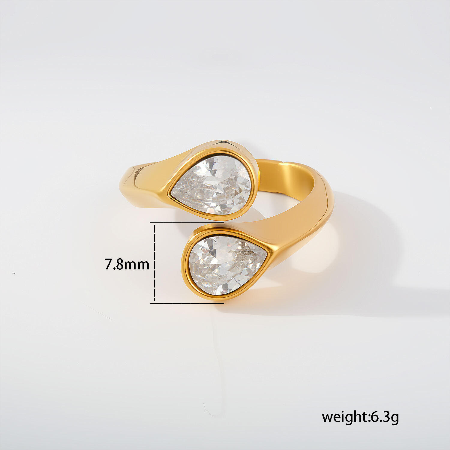 Luxe Serie Elegante, Onregelmatig Gevormde, Waterdichte, Goudkleurige Zirkonia Damesringen Met Edelsteen. h5 
