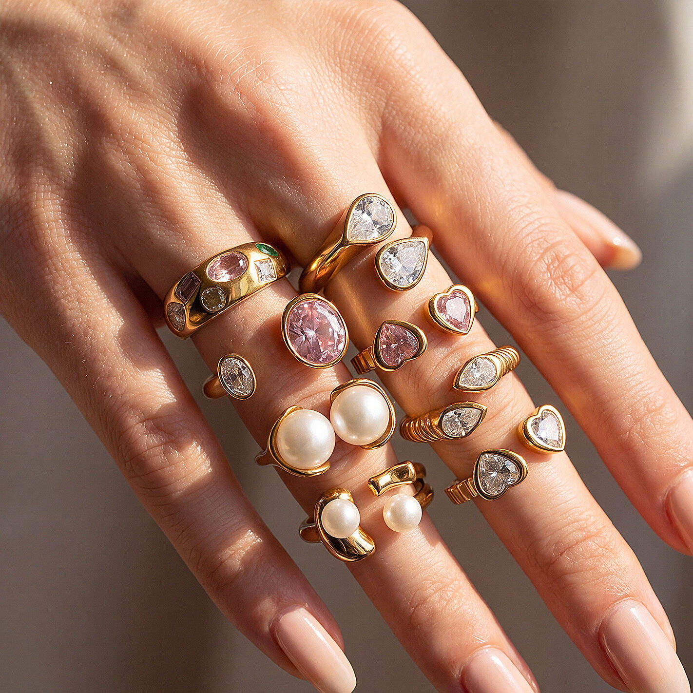 Luxe Serie Dagelijkse, Onregelmatig Gevormde, Waterdichte, Roestvrijstalen Ringen Met Zirkonia Voor Dames. Afbeelding3