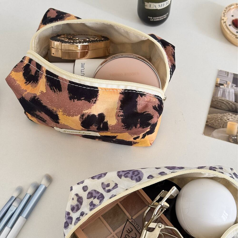 Bolsas De Maquillaje De Tela De La Serie Simple, Informales, Con Estampado De Leopardo Y Patchwork En Varios Colores. h5Imagen3