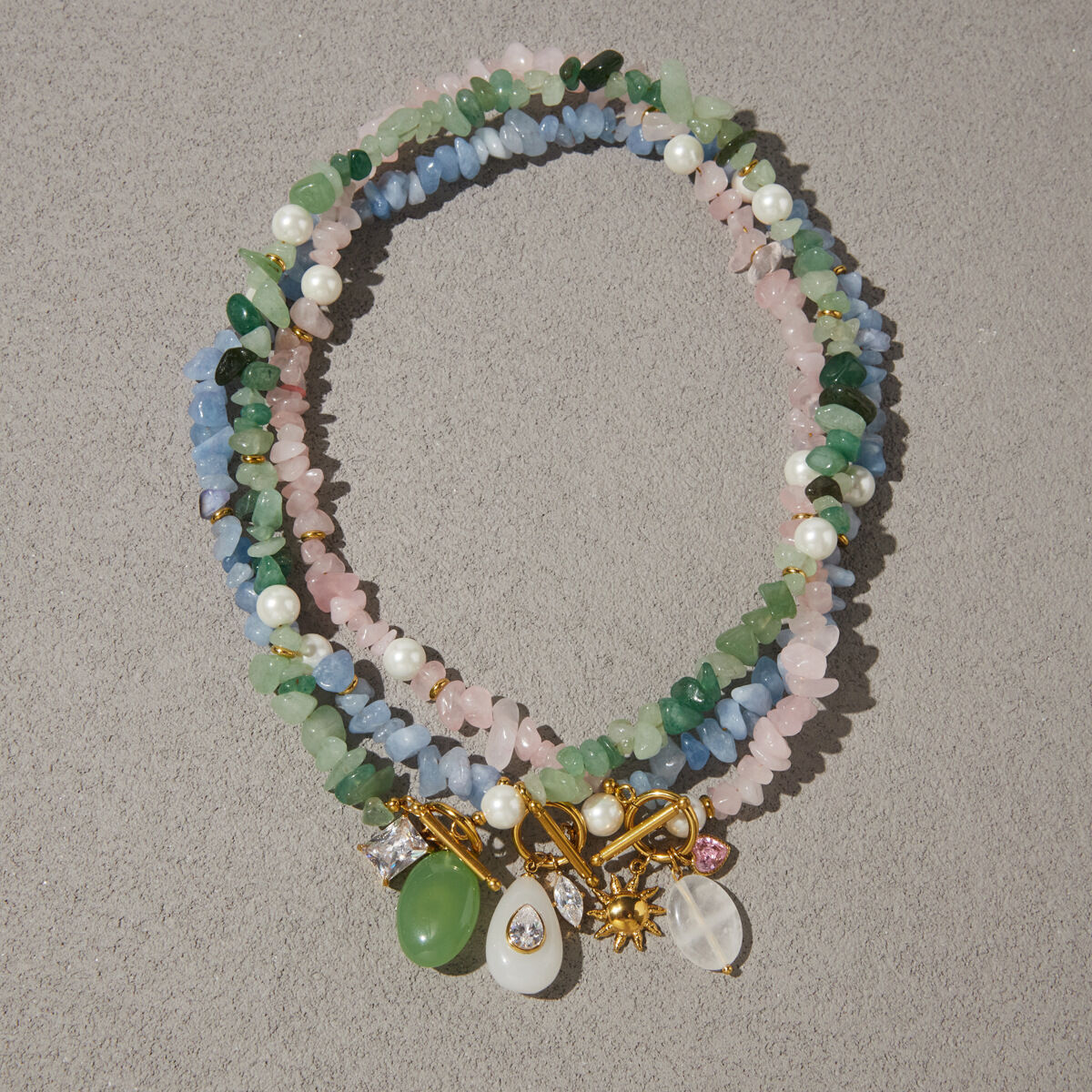 Romantic Series Sweet Irregular Shape Beads Natural Stones   Gold Color  Women's Beaded Necklaces Picture2