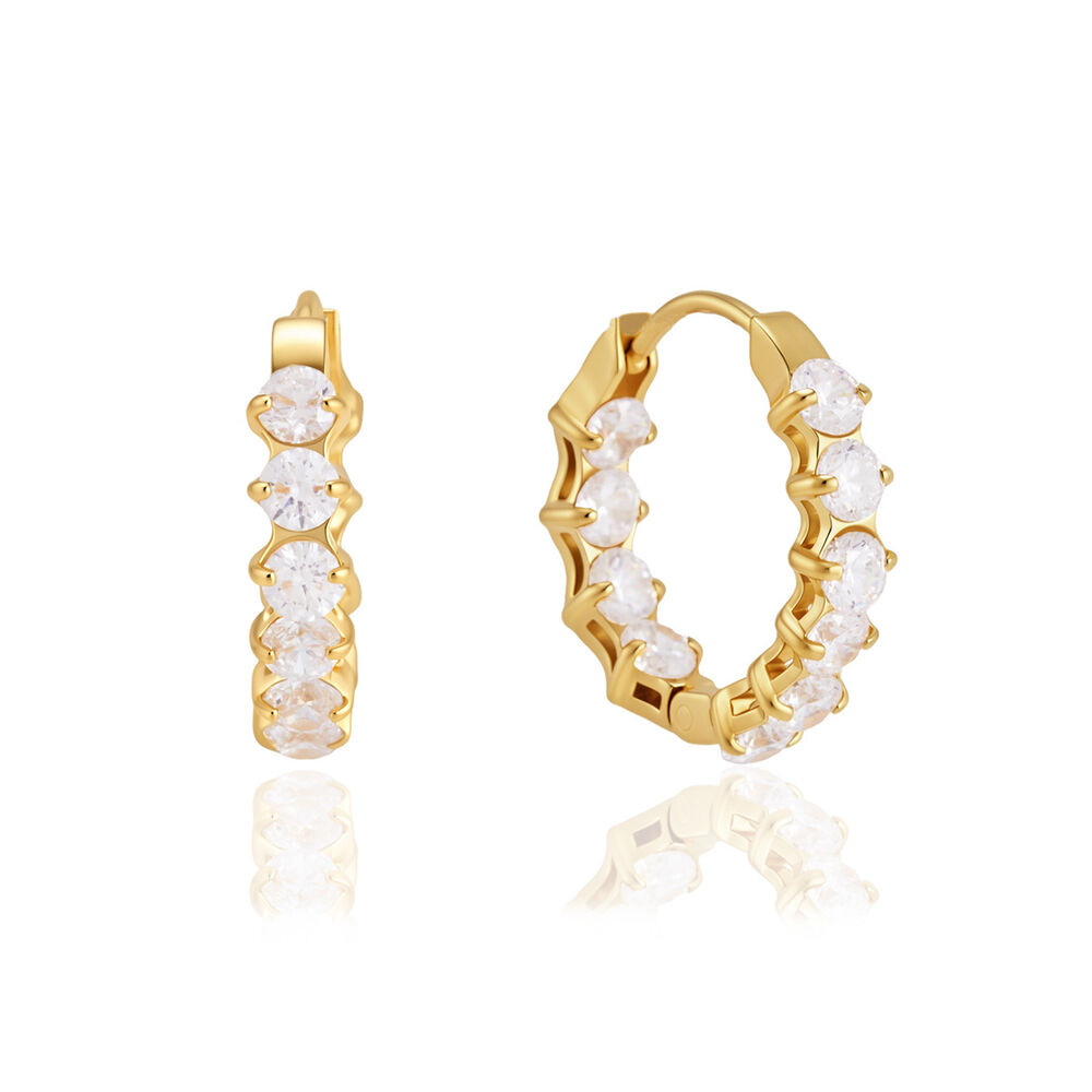 Luxe Serie Elegante Ovale, Waterdichte, Roestvrijstalen Oorringen Met Goudkleurige Zirkonia Voor Dames. h5Afbeelding5
