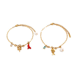 Tobilleras De Acero Inoxidable Impermeables De Color Dorado Con Diseño De Peces De La Serie Romántica &Quot;Vacaciones&Quot; Estilo Oceánico. h5 Imagen4