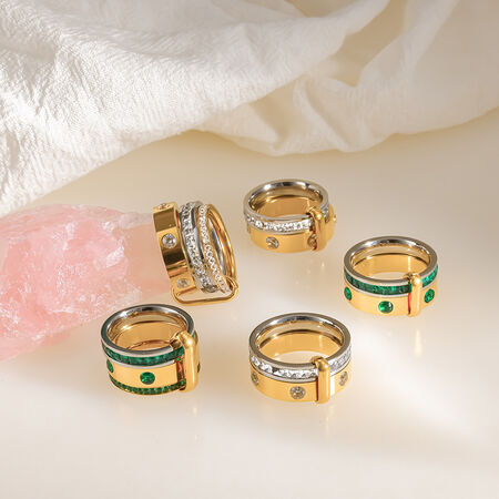 Klassieke Serie Retro Ringen Met Stippen, Cirkelvormig Patroon, Roestvrij Staal, Waterdicht, Goudkleurige Zirkonia, Statement Ringen