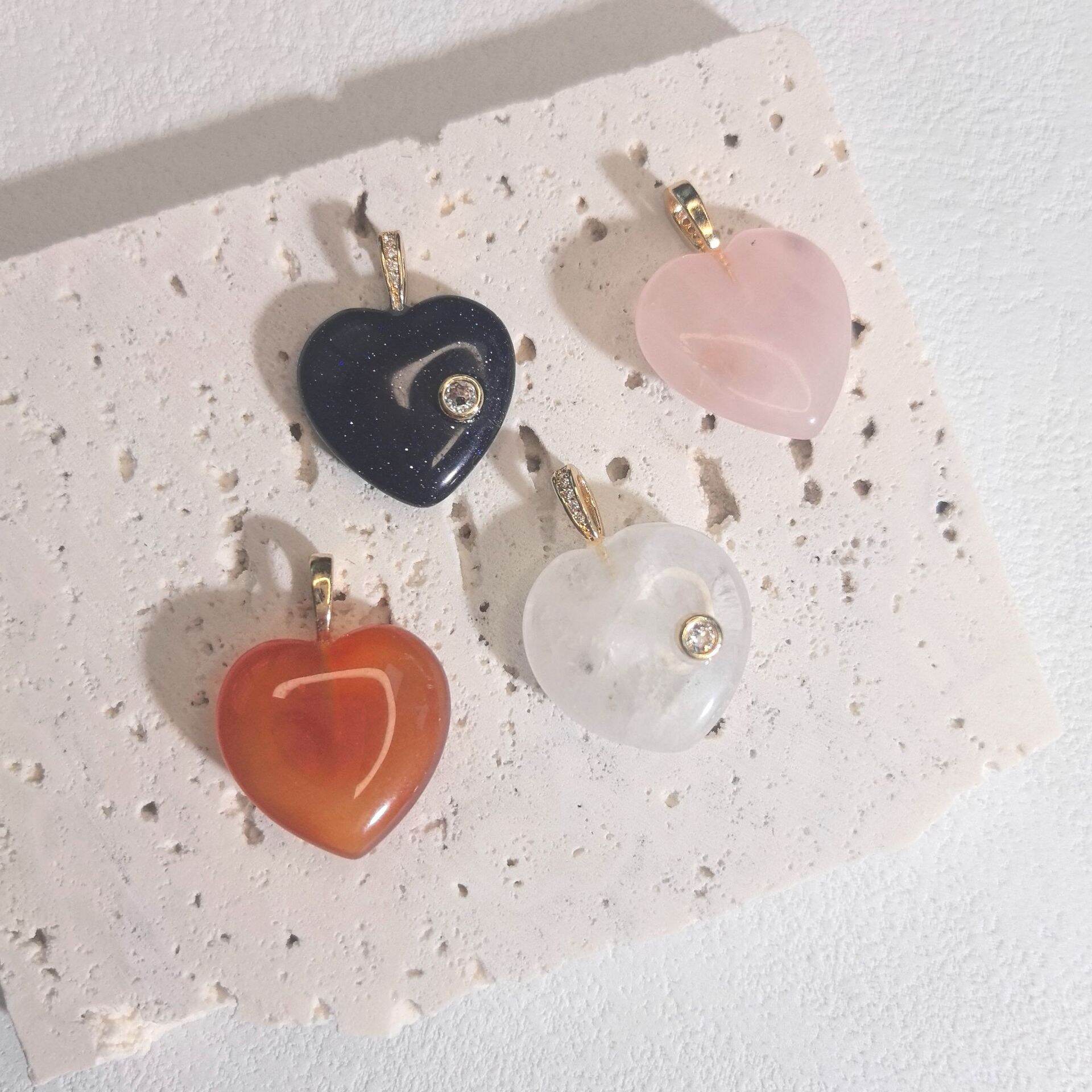Heart Natural Stones Copper Gold Color Zircon Women's Pendants