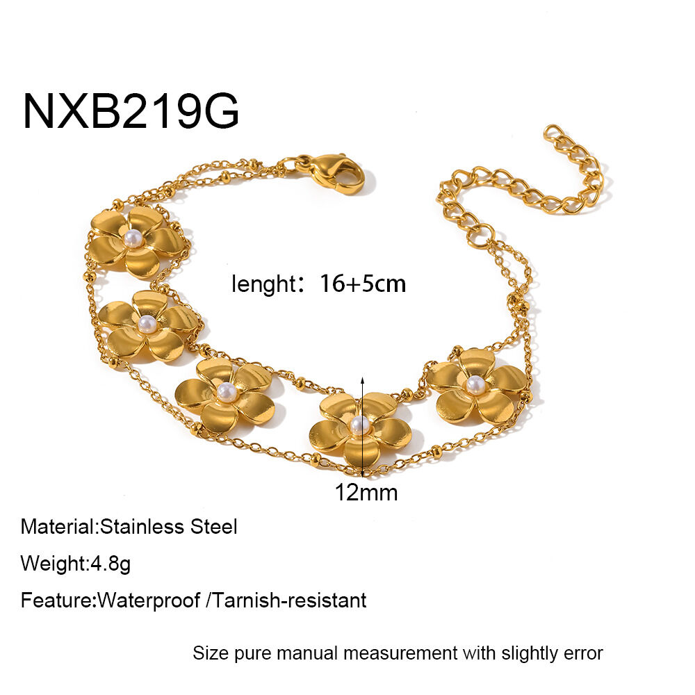 Flower Stainless Steel Waterproof Gold Color Women's Chain Bracelets