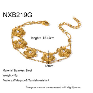Flower Stainless Steel Waterproof Gold Color Women's Chain Bracelets h5