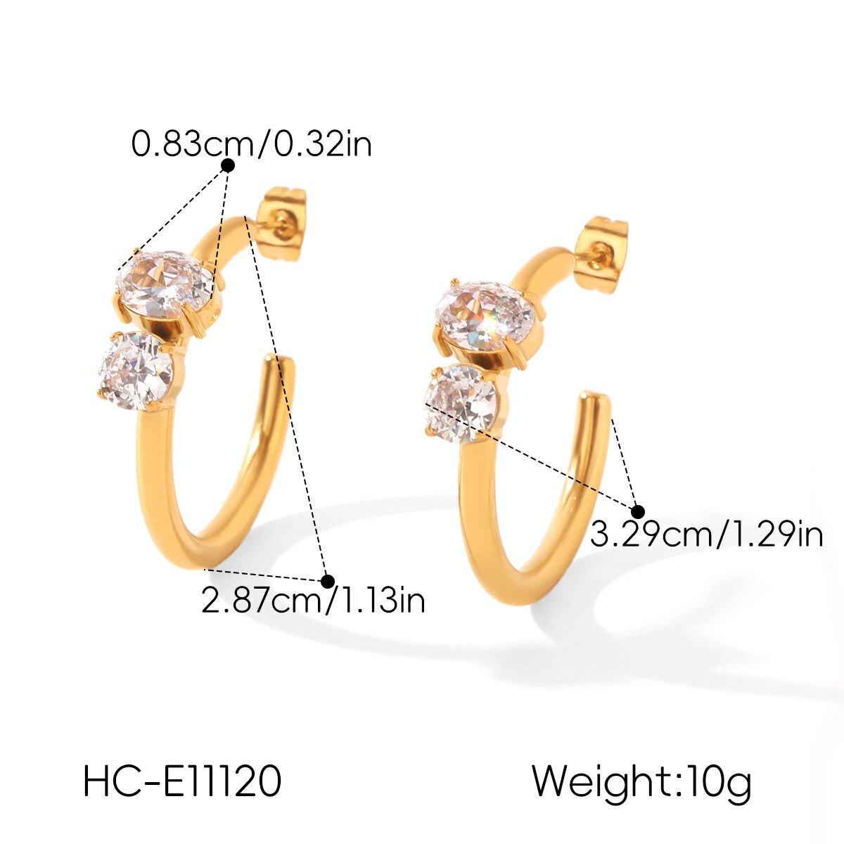 Orecchini A Perno Da Donna Simple Series Daily Lines In Acciaio Inossidabile Color Oro Impermeabile Con Zirconi Immagine2