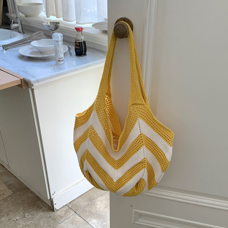Casual Style Woven Stripe Hollowed-Out Mixed Color Woven Polyester Women's Round Bag Shoulder Bags 