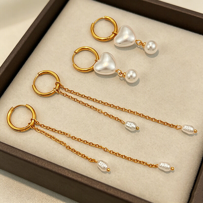 Romantic Series Elegant Heart Tassel Stainless Steel Waterproof  Gold Color  Women's Beads Earrings h5 Picture4