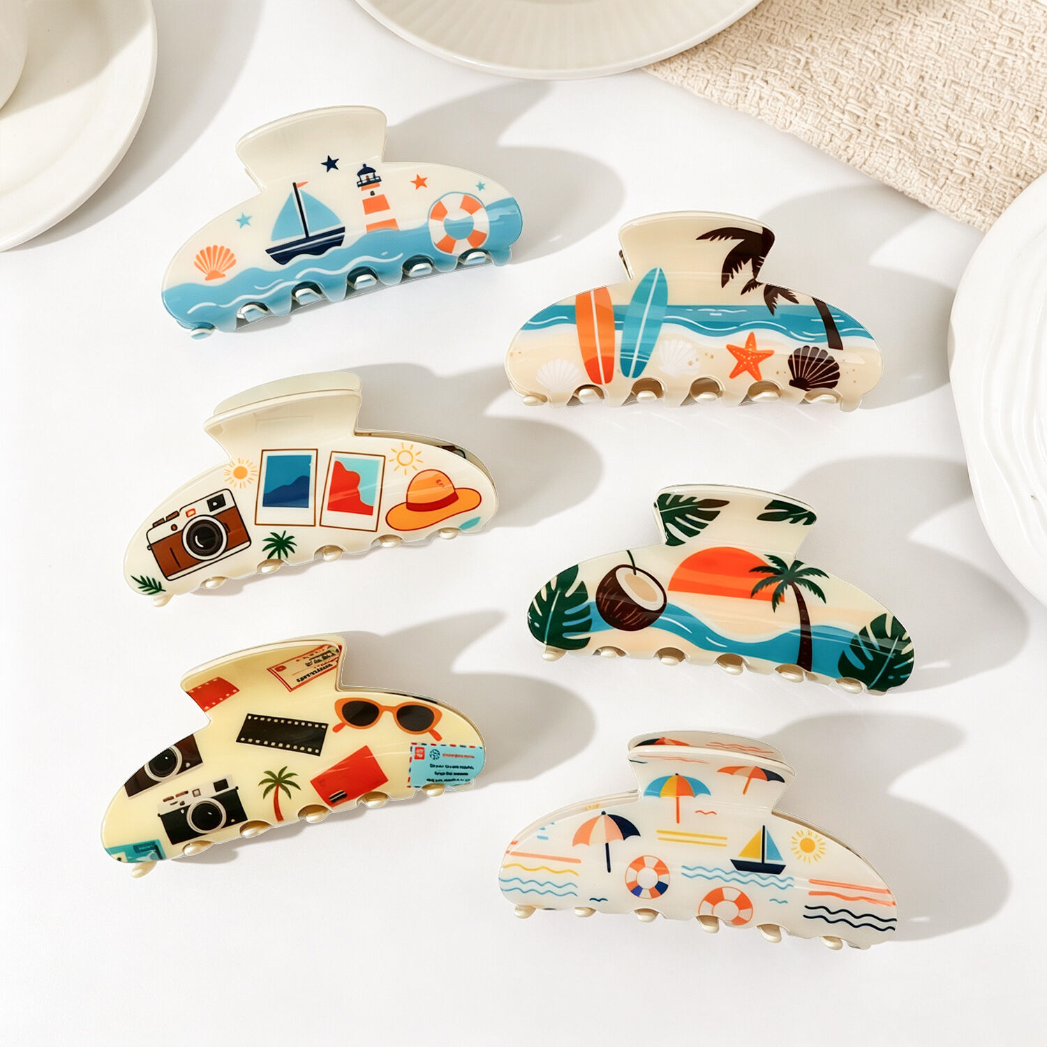 Simple Series Natürliche Sonne Cartoon Ozeanischer Stil Pflanze PVC Haarkrallen