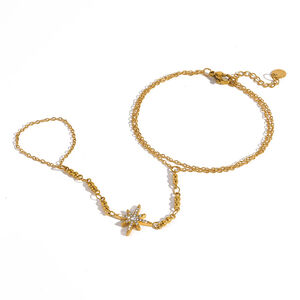 Elegant Flower Stainless Steel Waterproof Gold Color Rhinestone Women's Hand Chain h5 Picture4