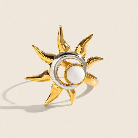 Anillos Llamativos Para Mujer De La Serie Simple Daily Sun, De Acero Inoxidable, Resistentes Al Agua Y Color Dorado.