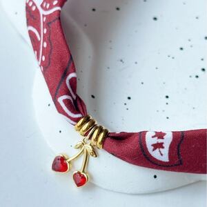 Romantic Series Sweet Cherry Fabric Gold Color Women's Braided Necklaces h5 Picture2