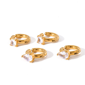 Orecchini A Cerchio Da Donna Simple Series Daily Droplet Con Forma Geometrica A Goccia, In Acciaio Inossidabile Impermeabile Color Oro E Zirconi. h5 Immagine4