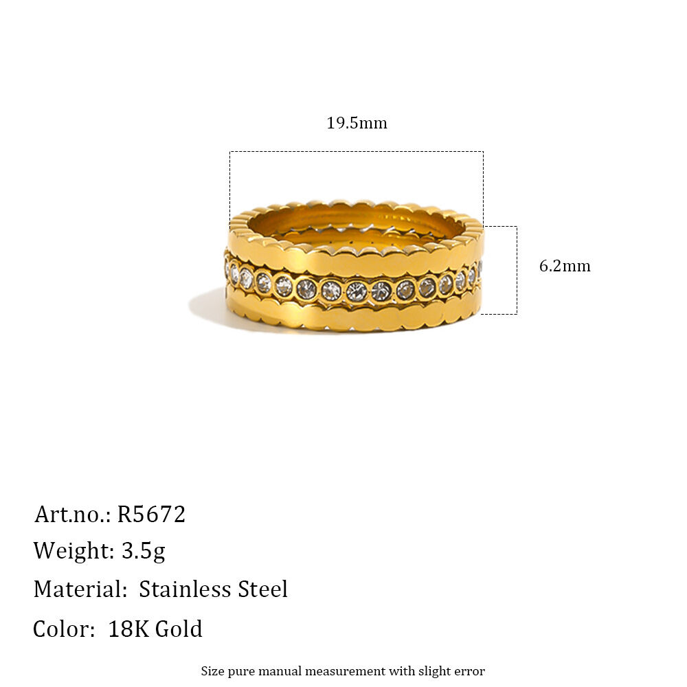 Luxuriöse Serie: Schlichte, Runde Statement-Ringe Aus Wasserdichtem Edelstahl In Goldfarbe Mit Zirkonia 