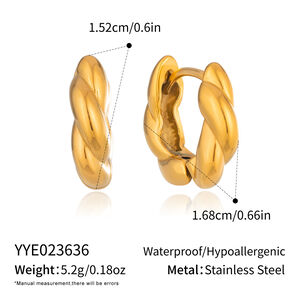 Classic Thread Pattern Stainless Steel Waterproof Gold Color Women's Hoop Earrings h5