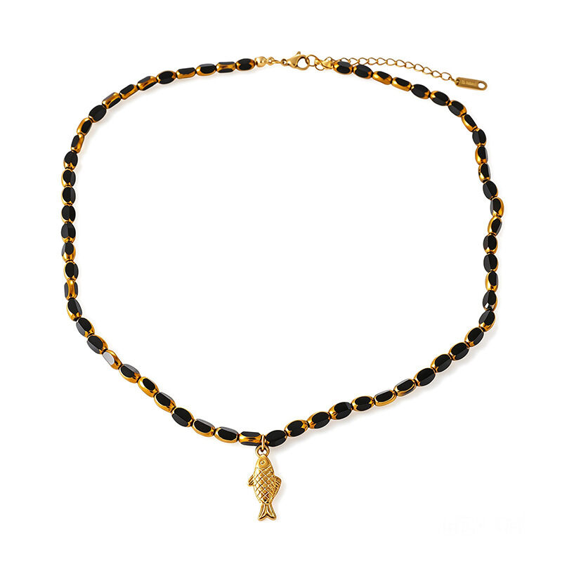 Simple Series Vacation Oceanic Style Beads Fish Stainless Steel Waterproof   Gold Color  Women's Beaded Necklaces h5 