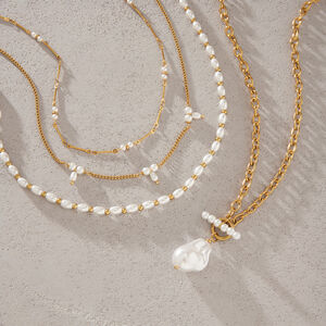 Romantic Series Elegant Irregular Shape Chain Stainless Steel Waterproof Gold Color Women's Beaded Necklaces h5 Picture4