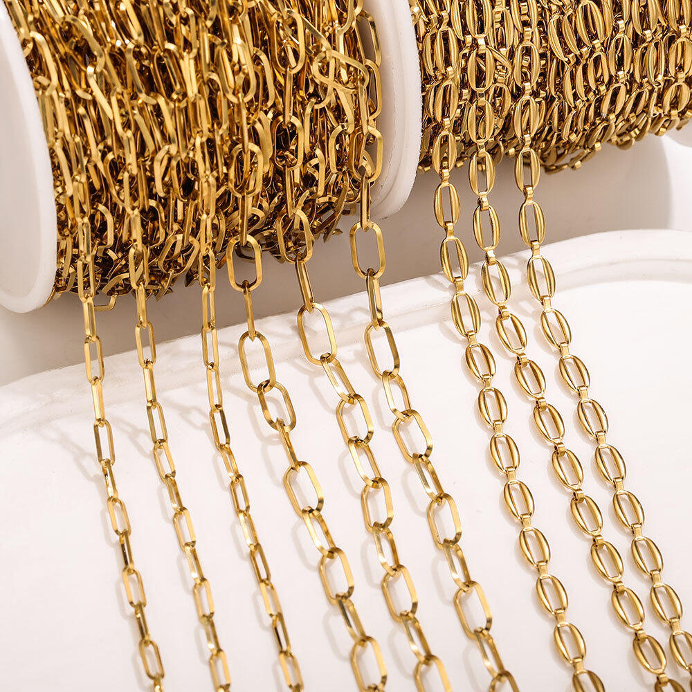 Chain Stainless Steel Waterproof Gold Color Stringing Materials（Sell By Meter）