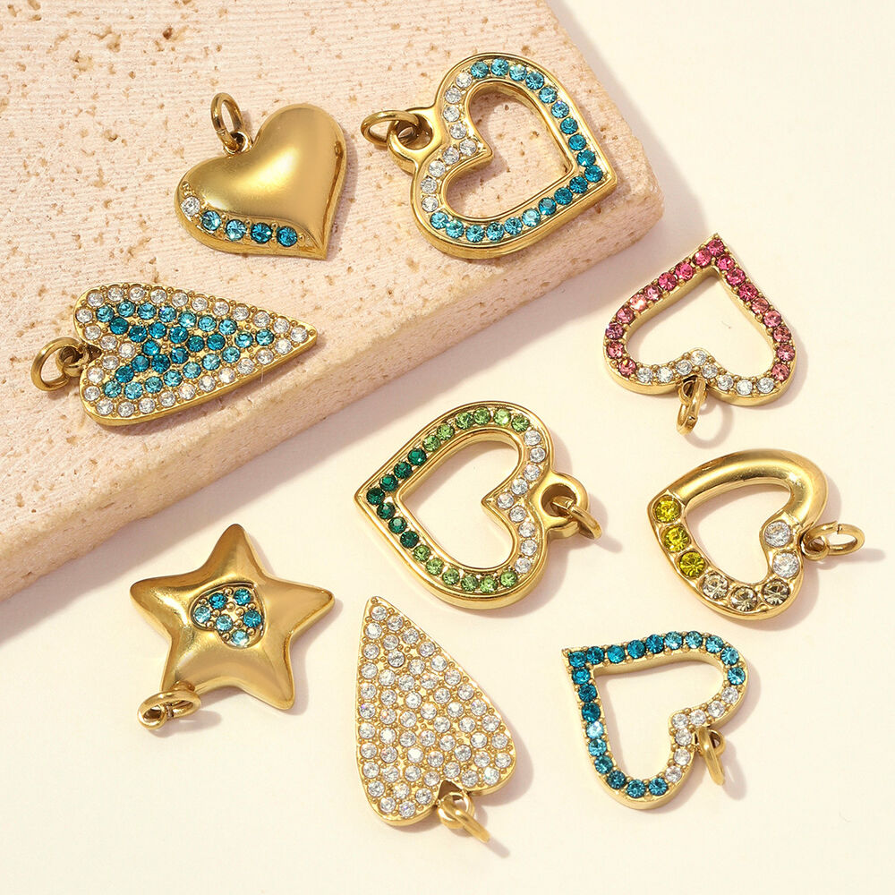 Simple Series Heart Star Stainless Steel Waterproof Gold Color Rhinestone Women's Pendants Picture3