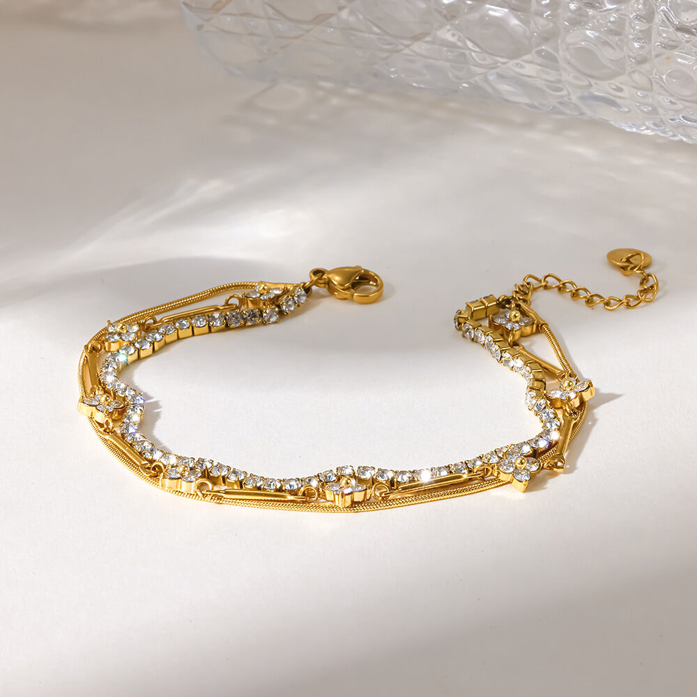 Bracciale Da Donna A Catena In Acciaio Inossidabile Color Oro, Elegante E Romantico, Con Fiori Dalla Forma Irregolare E Impermeabile.