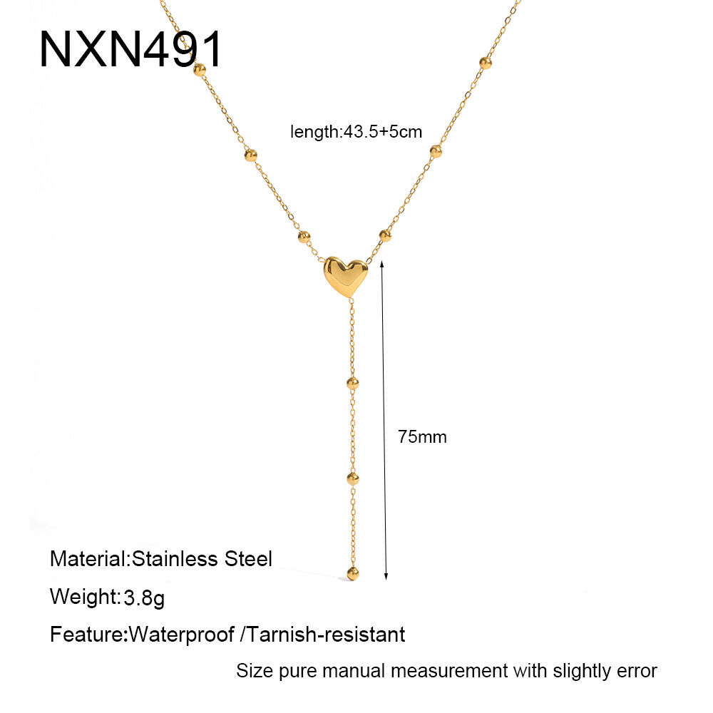 Simple Series Casual Heart Stainless Steel Waterproof Gold Color Women's Pendant Necklaces
