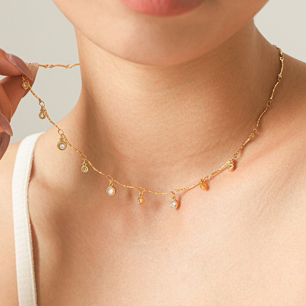 Simple Series Daily Tassel Circle Stainless Steel Waterproof Gold Color Zircon Women's Pendant Necklaces Picture4