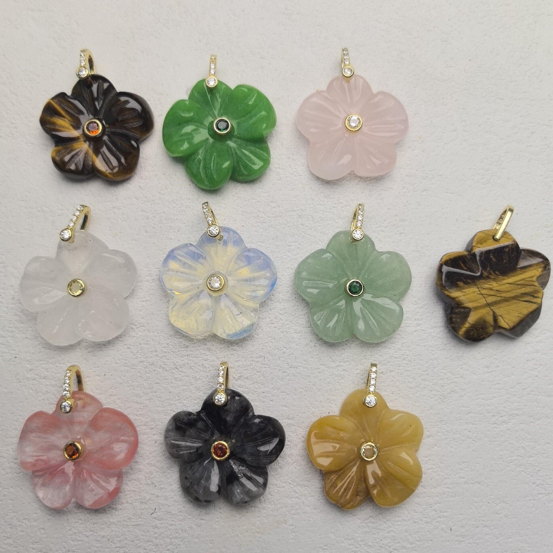 Süße Blumen-Anhänger Aus Natursteinen, Kupfer- Und Goldfarbe, Zirkonia, Damenanhänger 2