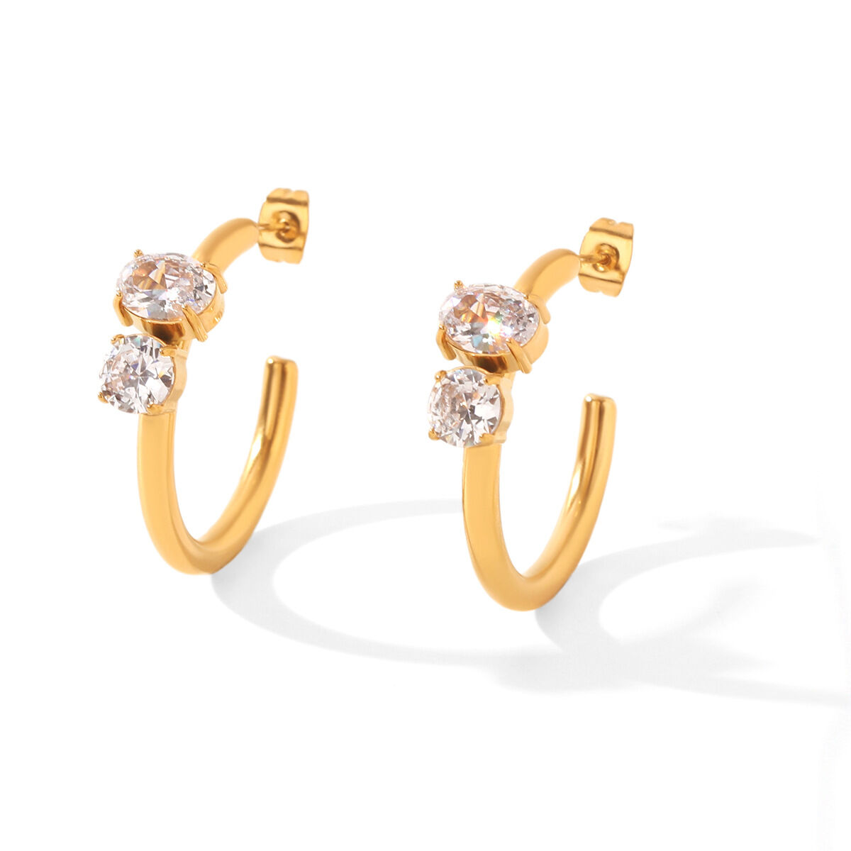 Orecchini A Perno Da Donna Simple Series Daily Lines In Acciaio Inossidabile Color Oro Impermeabile Con Zirconi Immagine6